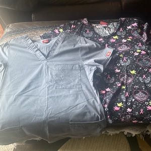 Gray and Breast Cancer Scrub Top